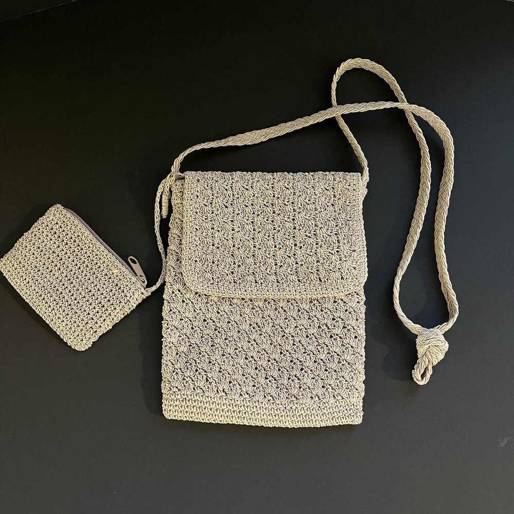 Crochet Mini Crossbody Bag With Coin Purse Vintage Excellent